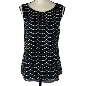 WHBM Small Top Sleeveless Stretch Lined Sequins Embroidered Scoop Neck Black